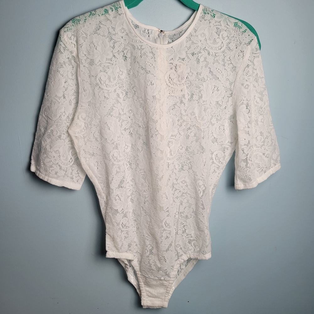 Women’s White lace bodysuit Vintage, L Rothschild for LilliAnn I. Magnin size 1X